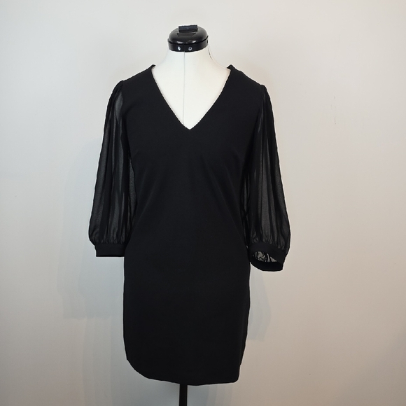 Dynamite Black Mini Dress Sheer Balloon Sleeves V-Neck Size P/S (Small) - Picture 2 of 9